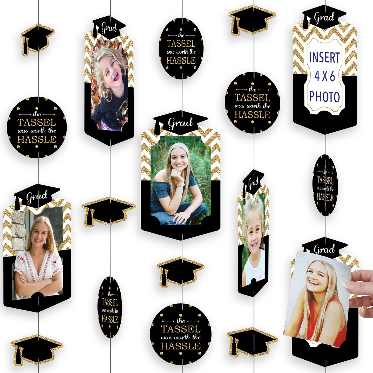 Big Dot of Happiness Gold Graduation Party Vertical Photo Garland 35 Pieces